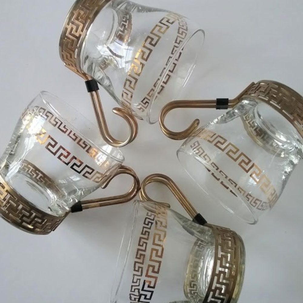Vintage Libbey gold Greek Key coffee / tea glasses